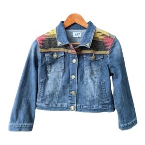 Jolt Southwestern Style Jean Jacket Women's Size L Denim Wool Blend Crop